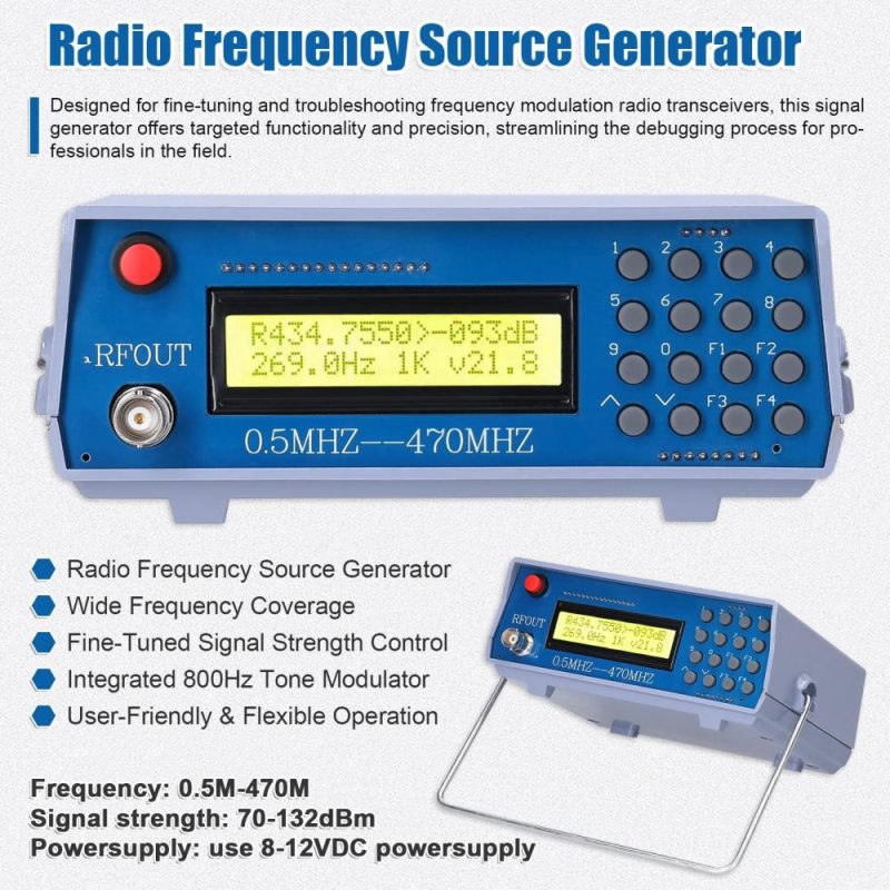 0.5M-470M Radio Frequency Signal Source Generator Practical Debugging Instrument Tester for Frequency Modulation Interphone Built-in 800Hz Tone Modulator  |   Other Instruments Measurement & Analysis Instruments Multicolor