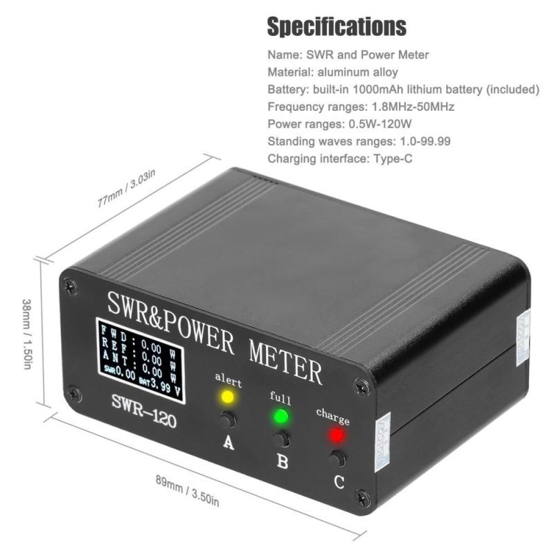 1.8MHz-50MHz 0.5W-120W Short Waves SWR and Power Watt Meter Chinese English Menu Switchable Type-C Charging Interface  |   Other Instruments Measurement & Analysis Instruments Black