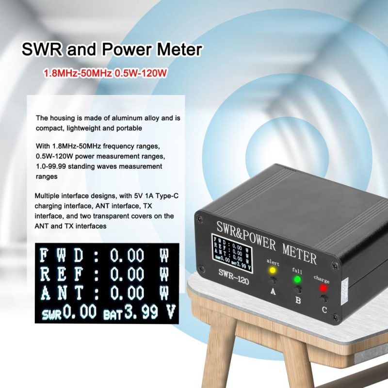 1.8MHz-50MHz 0.5W-120W Short Waves SWR and Power Watt Meter Chinese English Menu Switchable Type-C Charging Interface  |   Other Instruments Measurement & Analysis Instruments Black