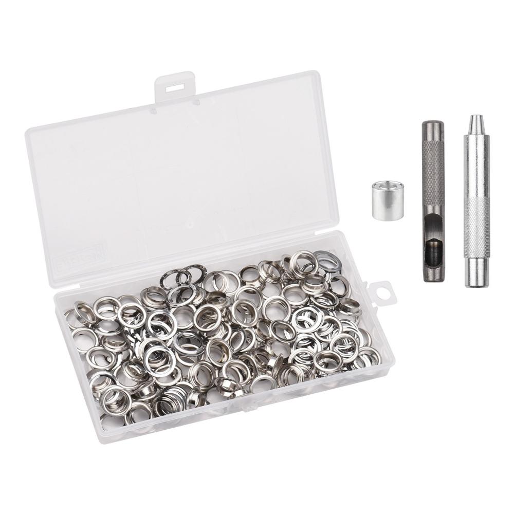 100 Sets Grommet Kit with Eyelets Washers 0.236 Inch 3PCS Installation Tools Silver Metal Grommets for Fabric Leather Clothing Tarps  |   Hardware & Accessories Hardware & Accessories Hardware & Accessories