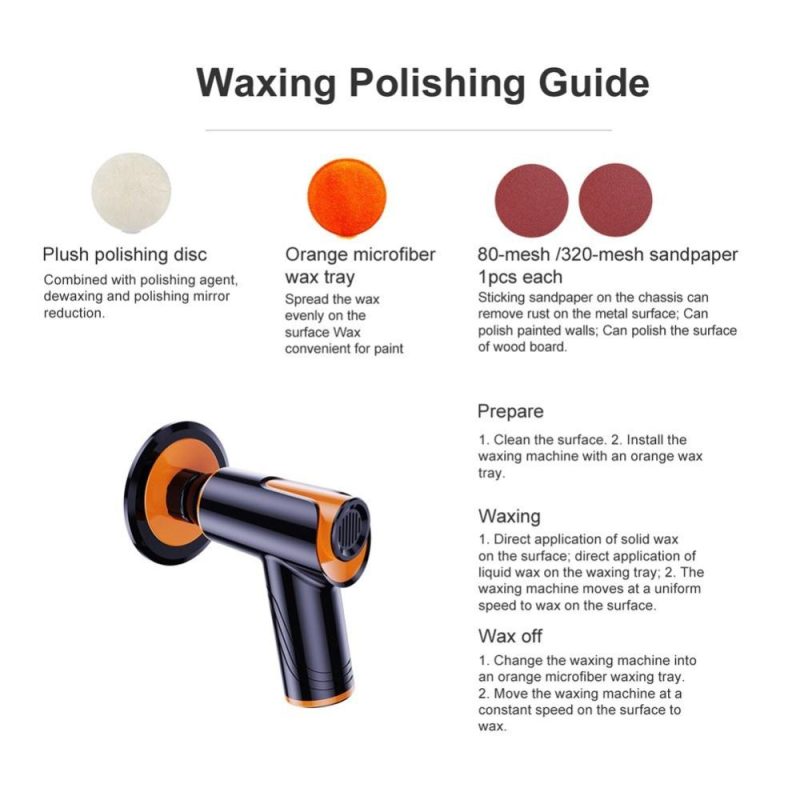 100W 1800rpm Multifunctional Cordless Car Polishing Waxing Machine Portable Car Waxing Tool Two Speed Adjustable  |   Power Tool Parts Power & Electrical Tools Black & Orange