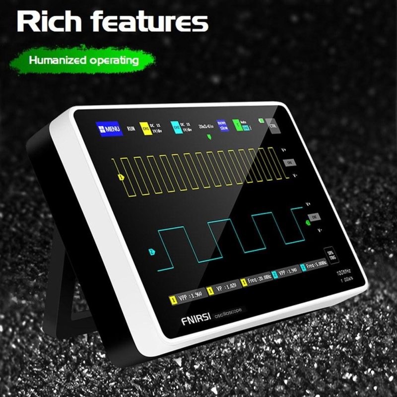 1013D 2 Channels 100MHz*2 Band Width 1GSa/s Sampling Rate Oscilloscope with 7 Inch Color TFT High Definition LCD Touching Screen  |   Digital Multimeters & Oscilloscopes Digital Multimeters & Oscilloscopes Black