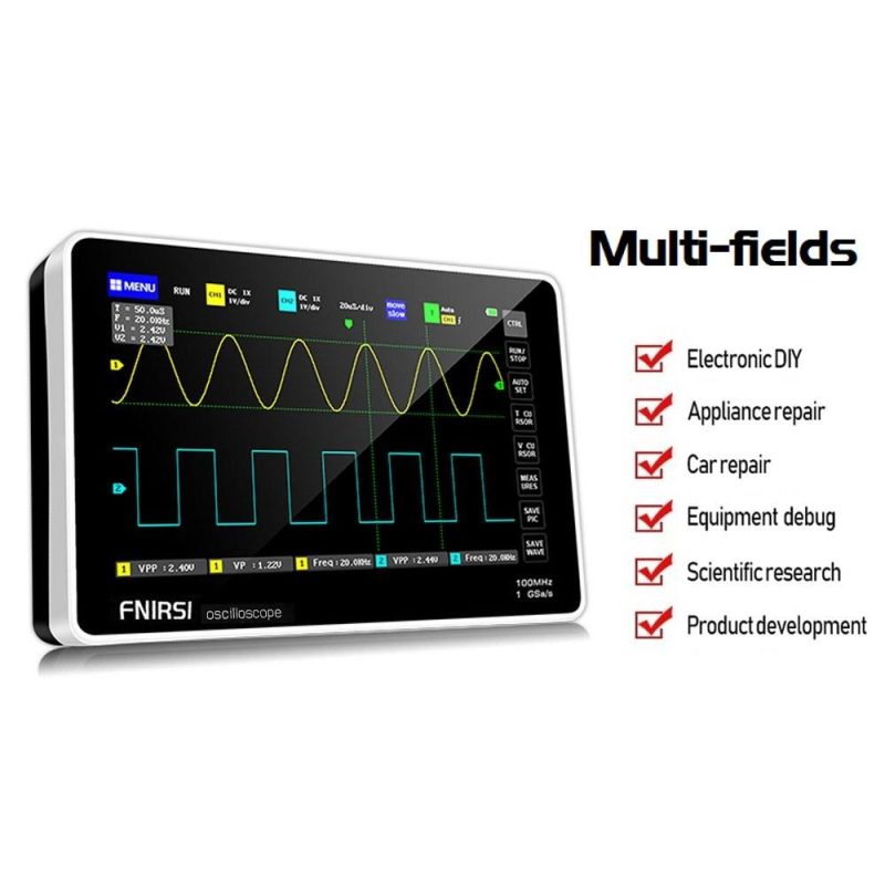 1013D 2 Channels 100MHz*2 Band Width 1GSa/s Sampling Rate Oscilloscope with 7 Inch Color TFT High Definition LCD Touching Screen  |   Digital Multimeters & Oscilloscopes Digital Multimeters & Oscilloscopes Black