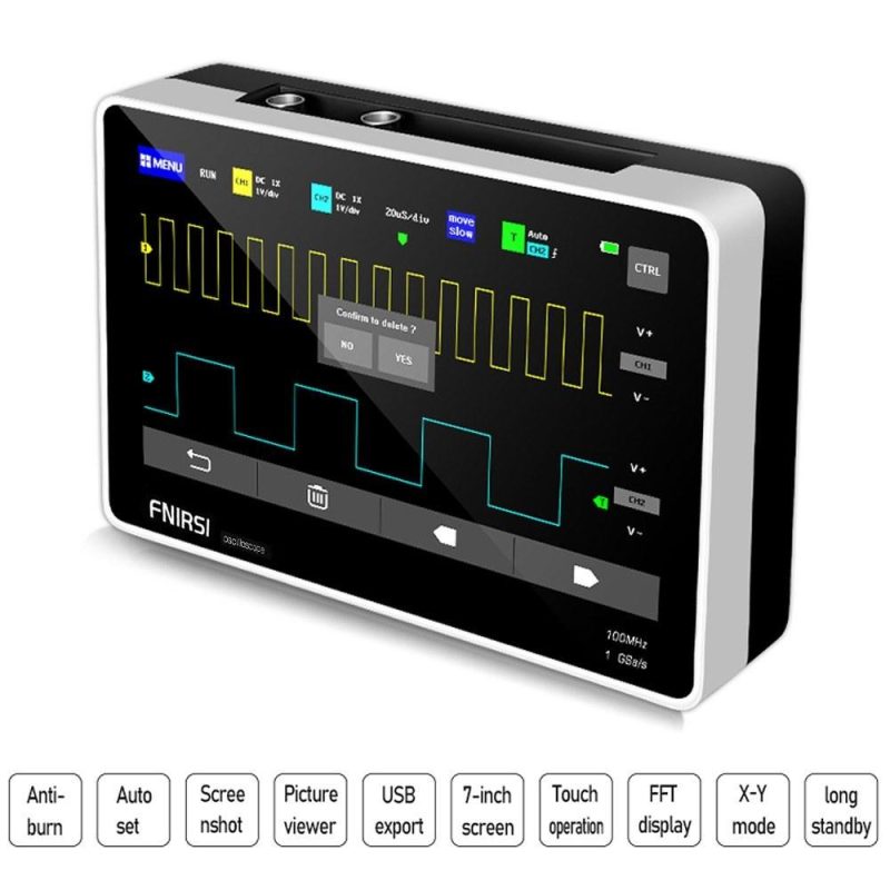 1013D 2 Channels 100MHz*2 Band Width 1GSa/s Sampling Rate Oscilloscope with 7 Inch Color TFT High Definition LCD Touching Screen  |   Digital Multimeters & Oscilloscopes Digital Multimeters & Oscilloscopes Black