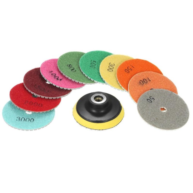 10pcs 3″ Diamond Flexible Wet Polishing Pads Grinding Disc + 1pc Backing Pad for Granite Marble Stone Ceramic Tile Concrete  |   Buffing Pad Power & Electrical Tools Buffing Pad