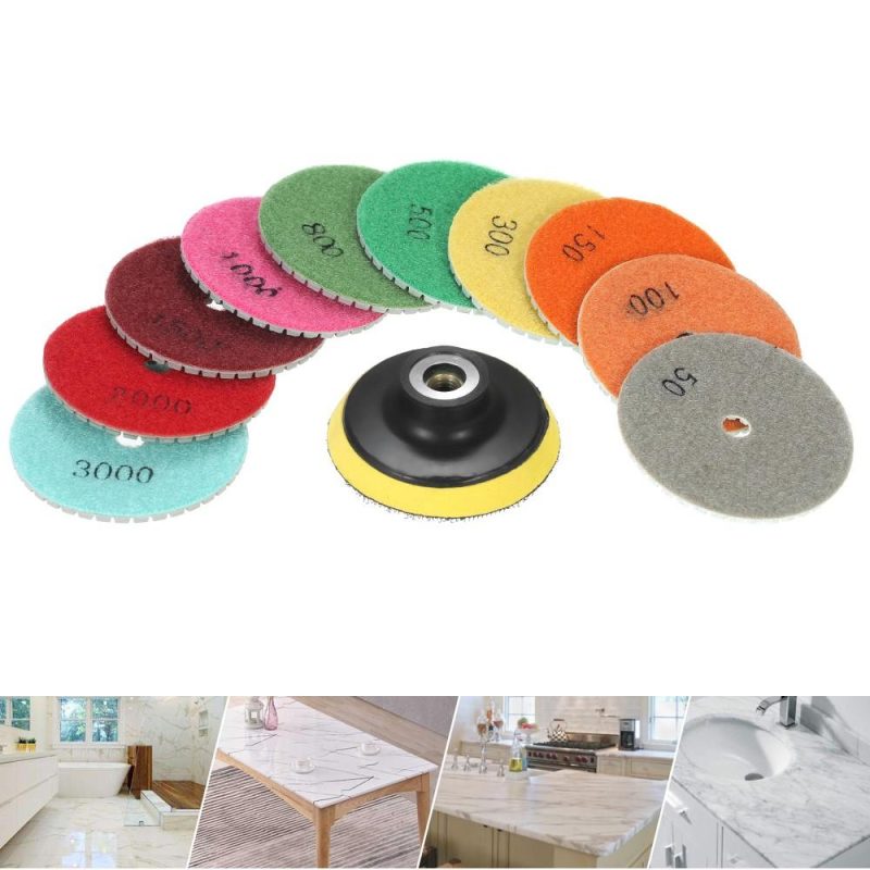 10pcs 3″ Diamond Flexible Wet Polishing Pads Grinding Disc + 1pc Backing Pad for Granite Marble Stone Ceramic Tile Concrete  |   Buffing Pad Power & Electrical Tools Buffing Pad