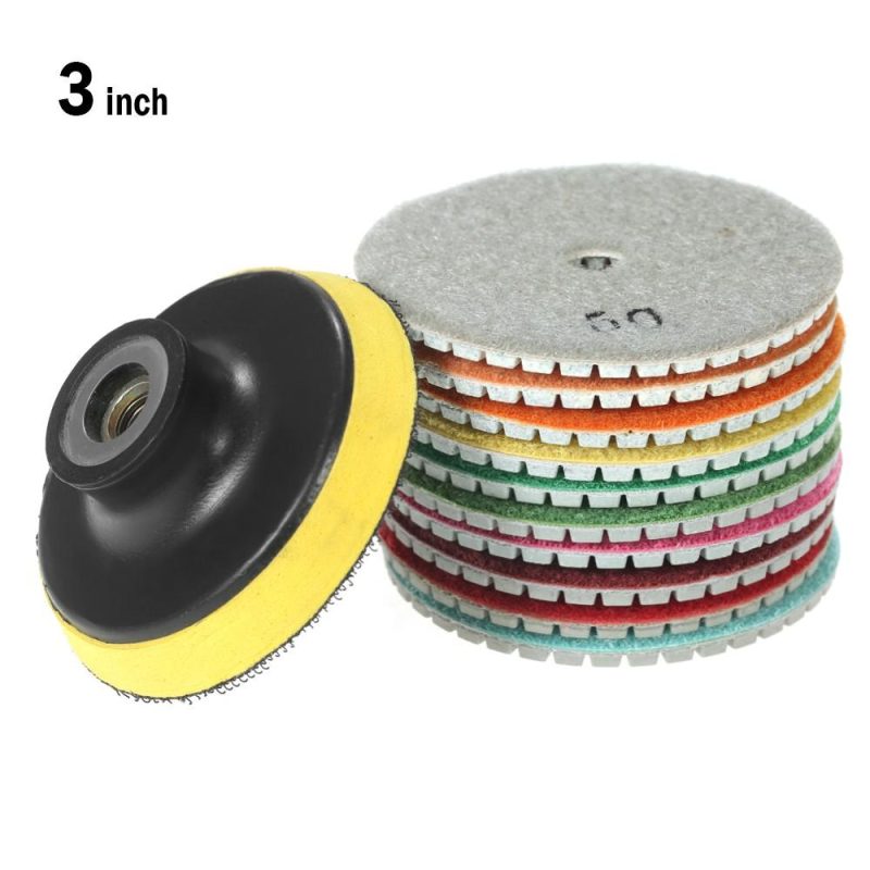 10pcs 3″ Diamond Flexible Wet Polishing Pads Grinding Disc + 1pc Backing Pad for Granite Marble Stone Ceramic Tile Concrete  |   Buffing Pad Power & Electrical Tools Buffing Pad