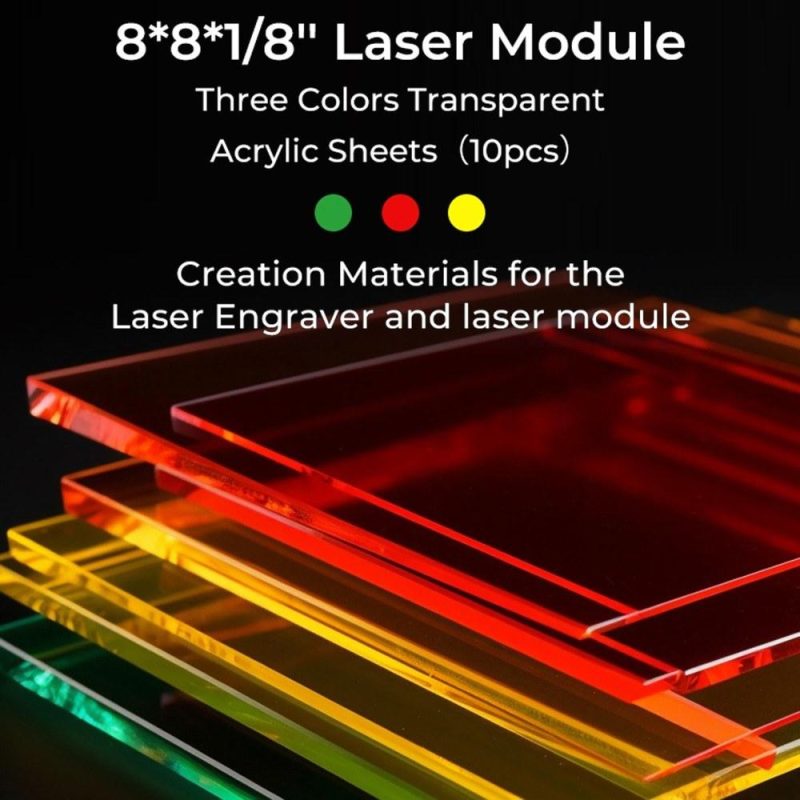 10pcs Creality 8x8x1/8inch Three Colors Transparent Acrylic Sheets  |   Laser Equipment Laser Equipment Laser Equipment