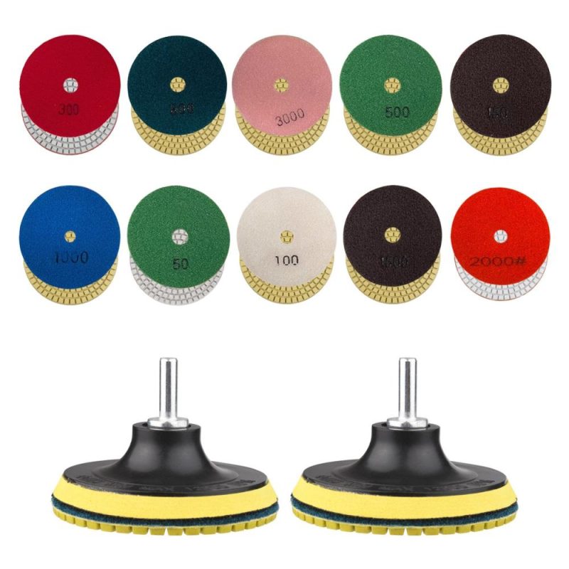 10pcs Diamond Polishing Pads 4 Inch + 2pcs Backing Holder Pads + 2pcs Drill Adapters for Granite Concrete Marble Floor  |   Others Hardware & Gadgets Others