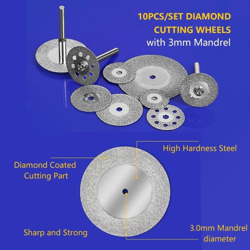 10pcs/set Diamond Cutting Wheels with 3mm Mandrel Diamond Cutting Discs Cut-off Wheel Blades Set Replacement for Dremel Rotary Tool with Storage Box  |   Power Tool Parts Power & Electrical Tools Power Tool Parts