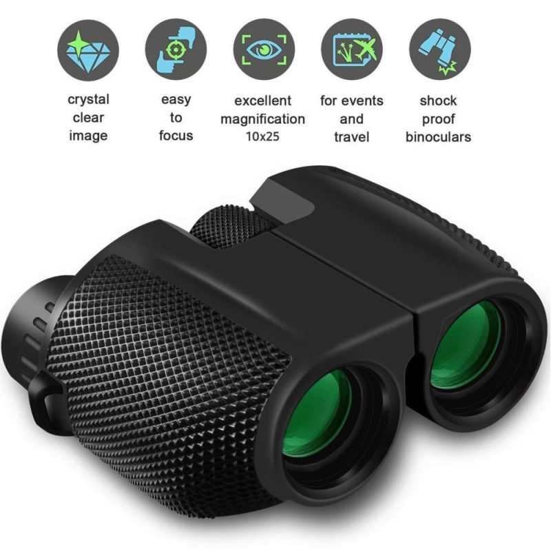 10X25 Mini Binoculars for Adults and Kids with Weak Light Night View BAK4 Prism Waterproof Binoculars for Bird Watching Travel Concerts Hiking  |   Microscopes & Endoscope Measurement & Analysis Instruments Black