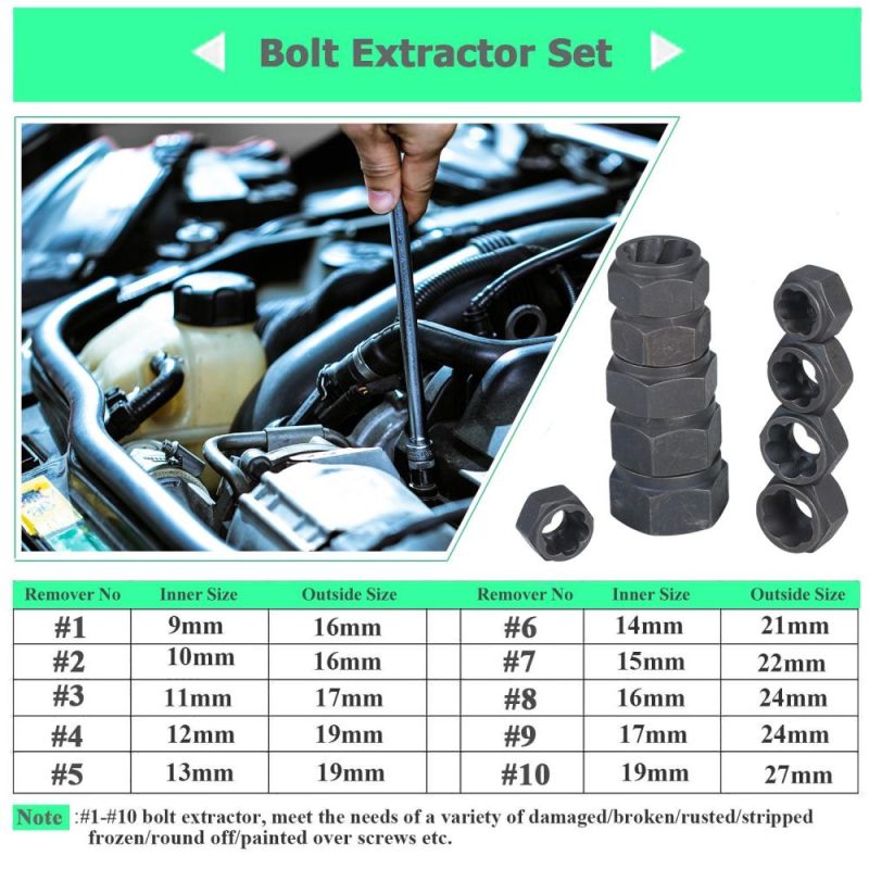 11Pcs Impact Bolt Nut Remover Set Nut Extractor Twist Socket 9-19MM Locking Wheel Metric Bolt Remover Tool Set  |   Hardware & Accessories Hardware & Accessories Hardware & Accessories