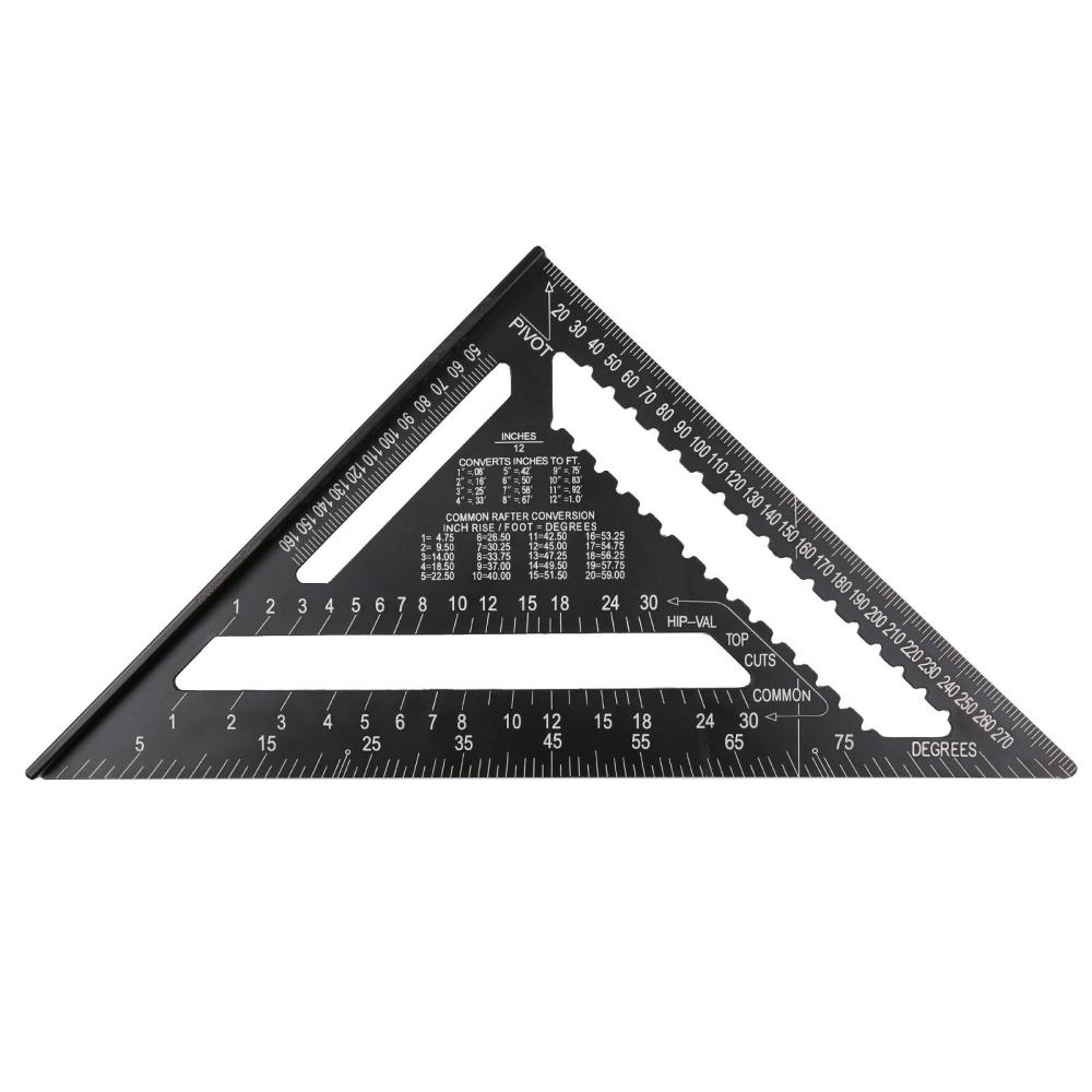 12 Inch Rafter Square Aluminum Alloy Metric Triangle Ruler Double Scale Triangle Protractor Layout Gauge High Precision Easy-Read Layout Tool Woodworking Square For Building Framing  |   Hardware & Accessories Hardware & Accessories Black