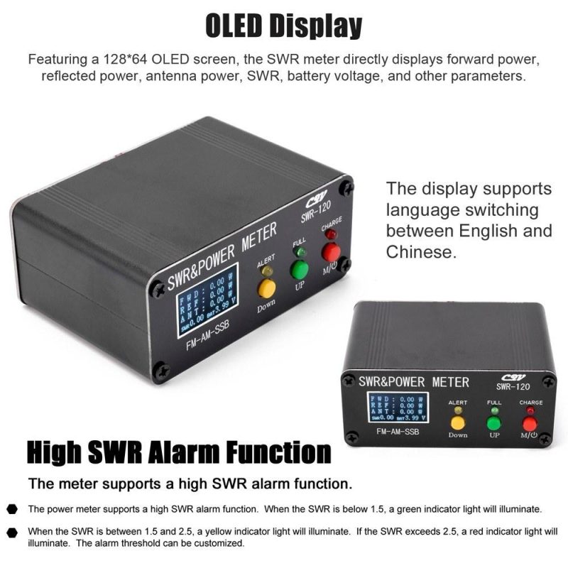 120W SWR Digital Power Standing Wave Meter 1.8-54MHz Shortwave Meter FM AM SSB Modes Power Meter Support SWR/Power Adjustable & High SWR Alarm Function  |   Other Instruments Measurement & Analysis Instruments Black