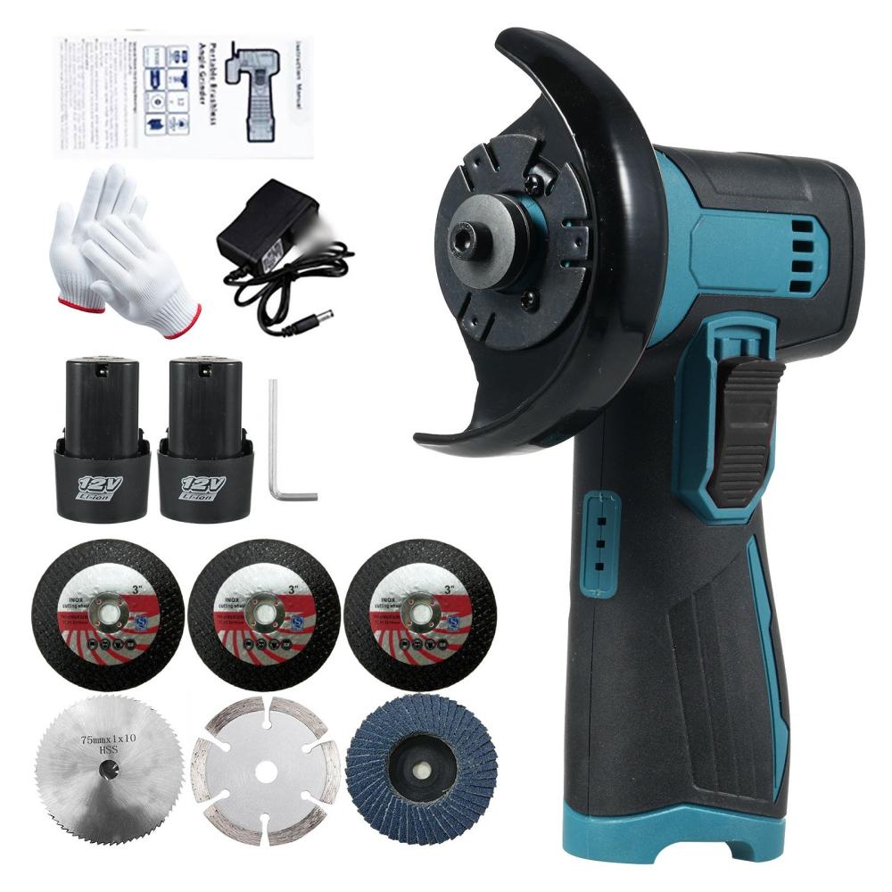 12V Cordless Brush Angle Grinder Kit, Ginding Disc 3 Inch/76mm, Lightweight Angle Grinder Tool w/ 2PCS 1300mAh Lithium-Ion Battery & Charger  |   Electrical Equipment & Supplies Electrical Equipment & Supplies Blue/Blue1