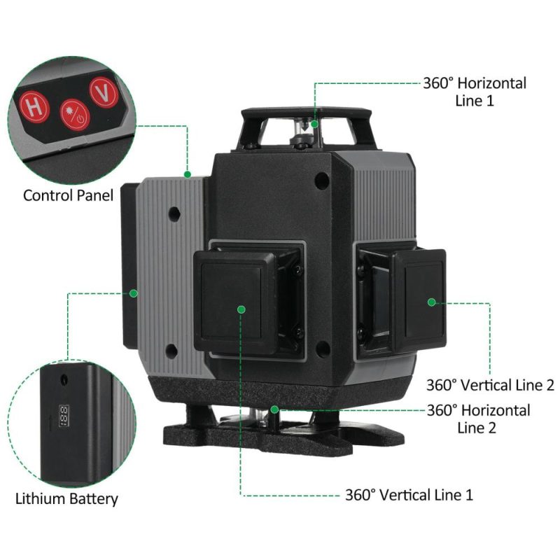 16 Lines Green Laser Level 4×360° 4D Green Cross Line Professional Laser for Construction Two 360° Vertical and Two 360° Horizontal Laser Level with Remote Controller  |   Other Instruments Measurement & Analysis Instruments Other Instruments