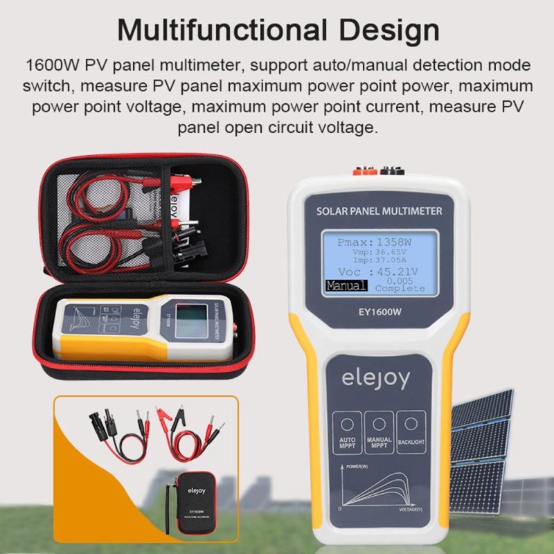 1600W Photovoltaic Panel Multimeter Solar Panel MPPT Tester Open Circuit Voltage Test Device Maximum Power Point Voltage Current Power Test Meter LCD Display with Backlight  |   Other Instruments Measurement & Analysis Instruments Multicolor