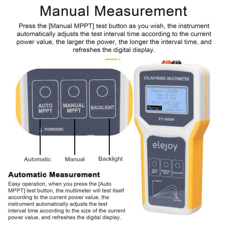 1600W Photovoltaic Panel Multimeter Solar Panel MPPT Tester Open Circuit Voltage Test Device Maximum Power Point Voltage Current Power Test Meter LCD Display with Backlight  |   Other Instruments Measurement & Analysis Instruments Multicolor