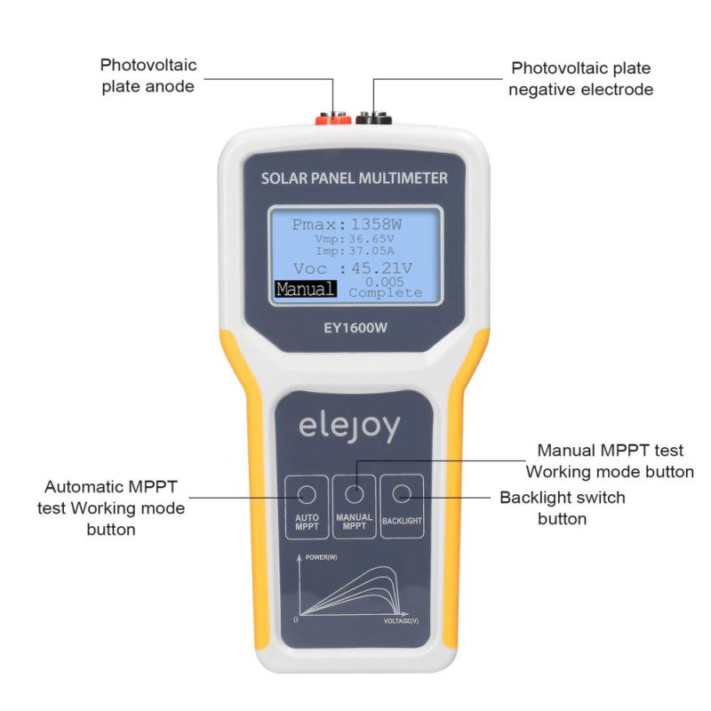 1600W Photovoltaic Panel Multimeter Solar Panel MPPT Tester Open Circuit Voltage Test Device Maximum Power Point Voltage Current Power Test Meter LCD Display with Backlight  |   Other Instruments Measurement & Analysis Instruments Multicolor