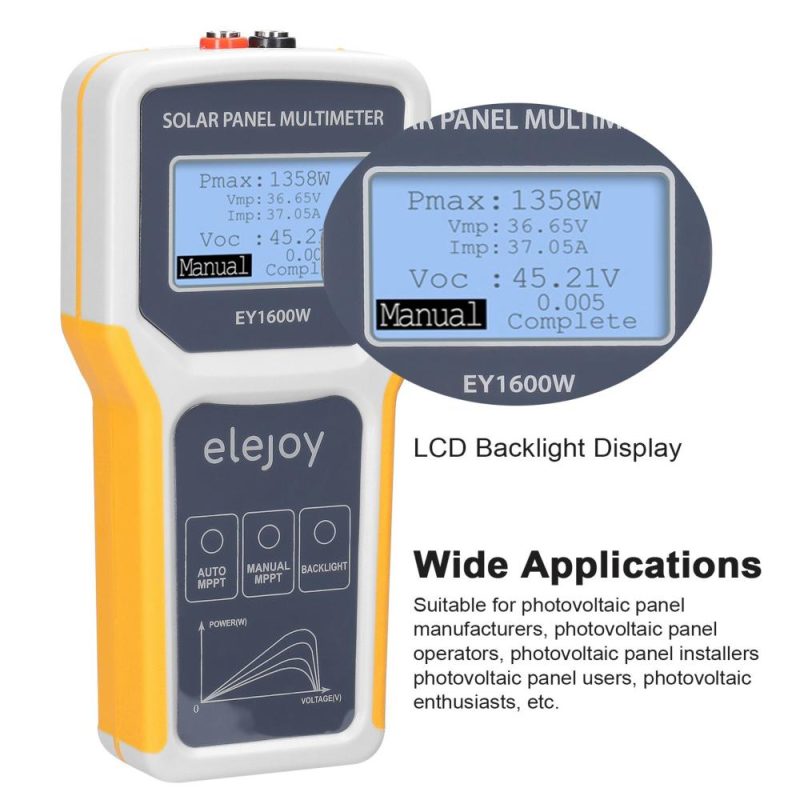 1600W Photovoltaic Panel Multimeter Solar Panel MPPT Tester Open Circuit Voltage Test Device Maximum Power Point Voltage Current Power Test Meter LCD Display with Backlight  |   Other Instruments Measurement & Analysis Instruments Multicolor