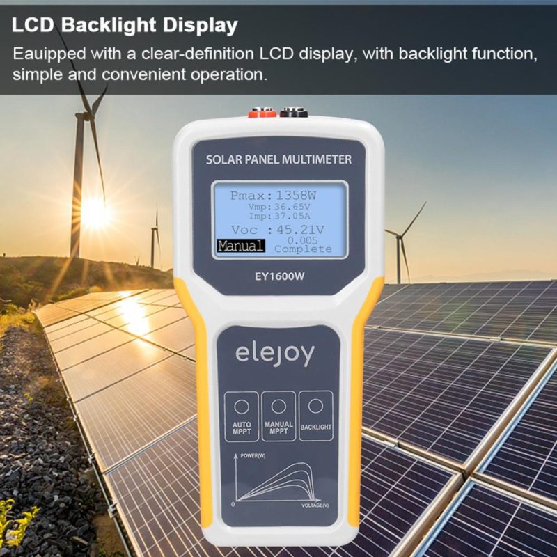 1600W Photovoltaic Panel Multimeter Solar Panel MPPT Tester Open Circuit Voltage Test Device Maximum Power Point Voltage Current Power Test Meter LCD Display with Backlight  |   Other Instruments Measurement & Analysis Instruments Multicolor