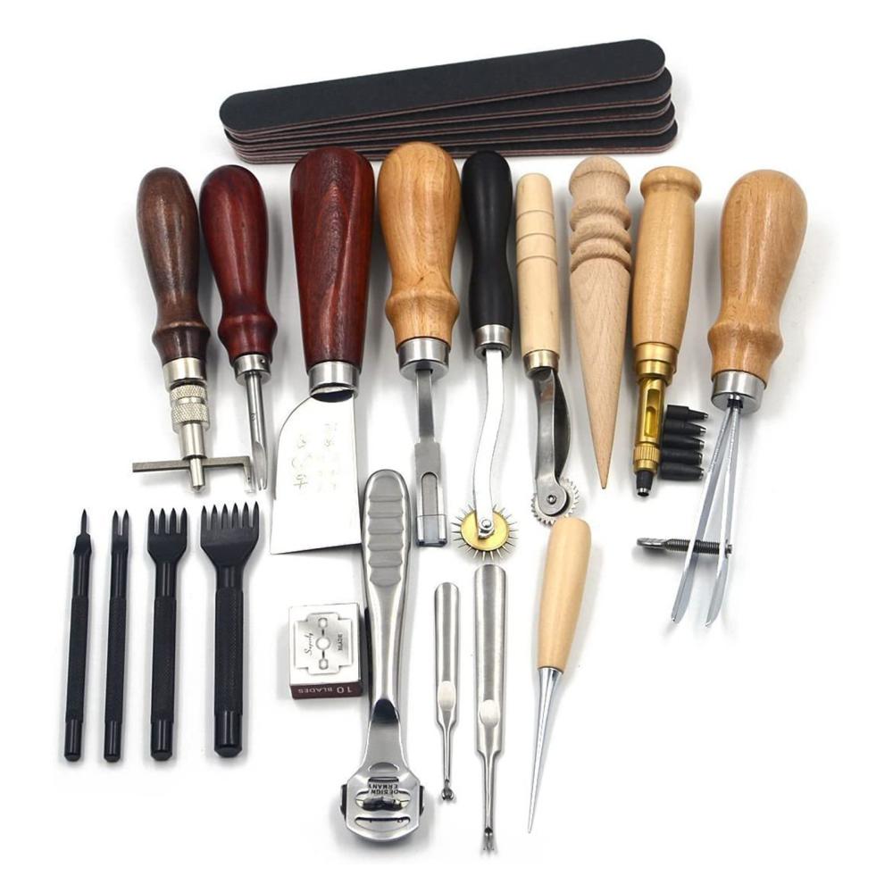 18Pcs Leather Sewing Tools Craft DIY Hand Stitching Kit with Groover Awl Waxed Thimble  |   Hardware & Accessories Hardware & Accessories Hardware & Accessories