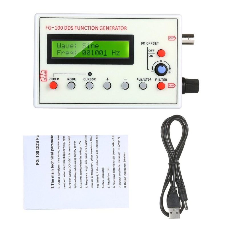 1HZ-500KHZ FG-100 DDS Functional Signal Generator Sine Triangle Square Sawtooth ECG Noise Output Frequency Meter Signal Source Module Frequency Counter  |   Electrical Measuring Tools Electrical Measuring Tools Electrical Measuring Tools