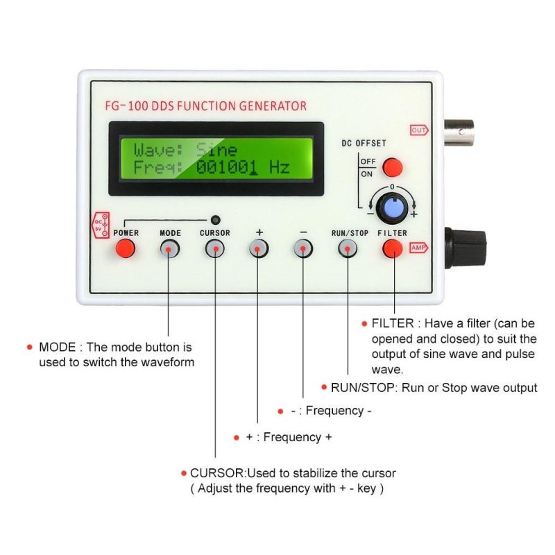 1HZ-500KHZ FG-100 DDS Functional Signal Generator Sine Triangle Square Sawtooth ECG Noise Output Frequency Meter Signal Source Module Frequency Counter  |   Electrical Measuring Tools Electrical Measuring Tools Electrical Measuring Tools