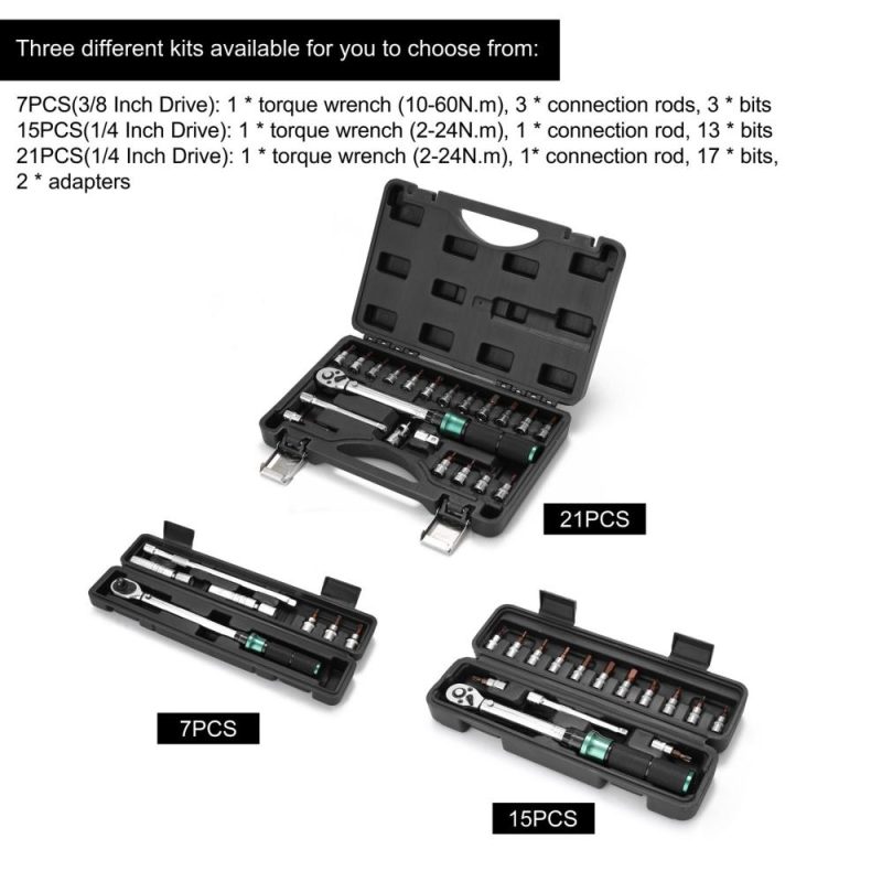 2-24N.m 1/4 Inch Drive 21 PCS Preset Torque Wrench Bits Set Quick Release Mini Portable Adjustable Torque Wrench Household Bicycle Car Auto Repairs with Storage Box  |   Wrenches Professional Tools Wrenches