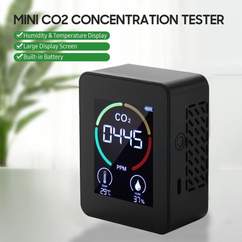 2.8-inch LCD CO2 Concentration Tester Mini Carbon Dioxide Detector Humidity & Temperature Meter Air Quality Monitor 1200mAh Lithium Battery CO2 Meter  |   Gas detection equipment Gas detection equipment Black