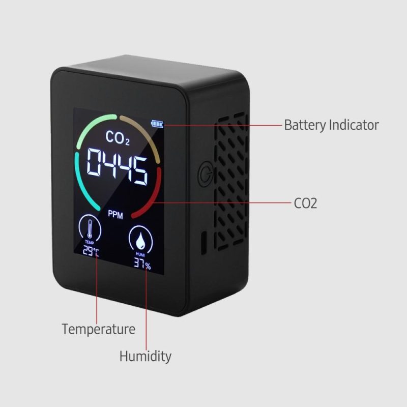 2.8-inch LCD CO2 Concentration Tester Mini Carbon Dioxide Detector Humidity & Temperature Meter Air Quality Monitor 1200mAh Lithium Battery CO2 Meter  |   Gas detection equipment Gas detection equipment Black