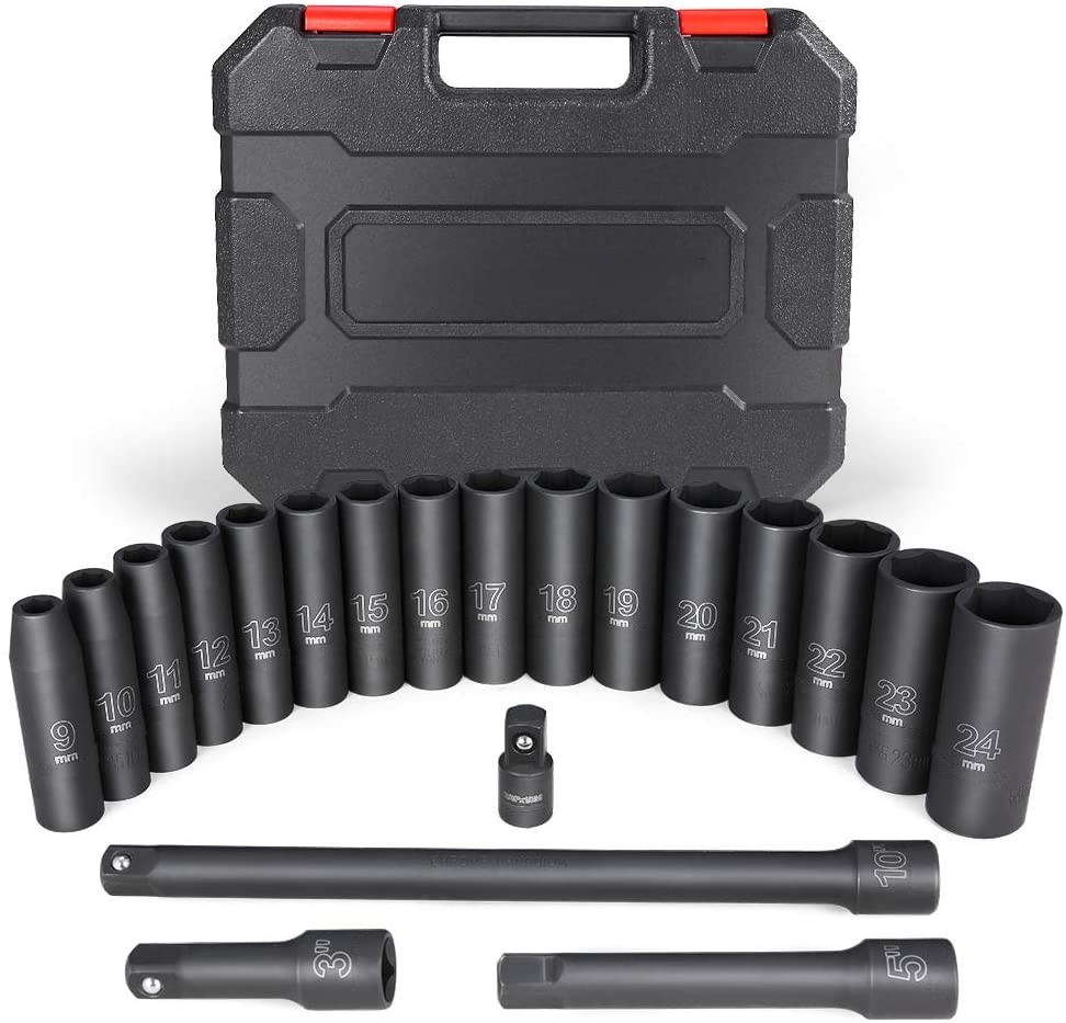 20PCS 1/2-Inch Drive Metric Deep Cr-V Impact Socket Set  (Neutral Brand )  |   Hardware & Accessories Hardware & Accessories Black