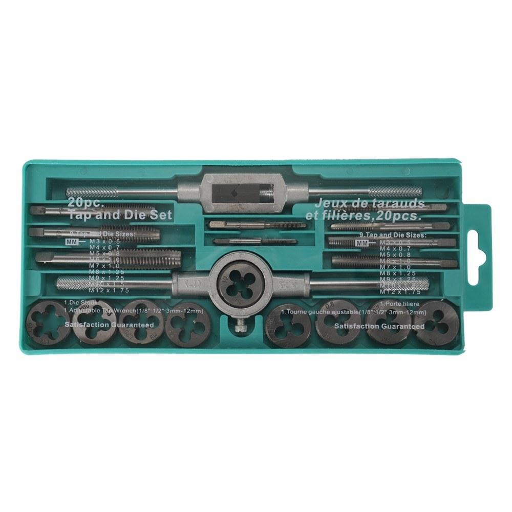 20pcs Alloy Steel Tap and Die Set with Adjustable Wrench  |   Wrenches Professional Tools Green/Silver