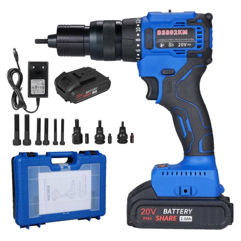 20V Cordless Rivet Machine with 2.0Ah Battery, 2-in-1 Electric Rivet Nut Kit with Memory Mode and Brushless Motor,   Automatic Blind Rivet Machine Tool for Rivets(M3-M10)  |   Electrical Equipment & Supplies Electrical Equipment & Supplies Electrical Equipment & Supplies