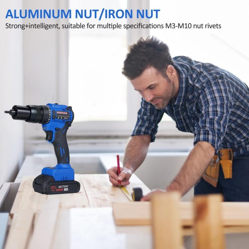 20V Cordless Rivet Machine with 2.0Ah Battery, 2-in-1 Electric Rivet Nut Kit with Memory Mode and Brushless Motor,   Automatic Blind Rivet Machine Tool for Rivets(M3-M10)  |   Electrical Equipment & Supplies Electrical Equipment & Supplies Electrical Equipment & Supplies