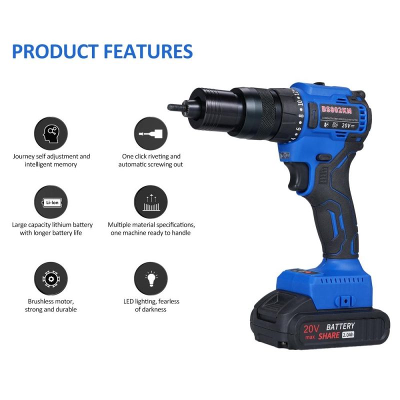 20V Cordless Rivet Machine with 2.0Ah Battery, 2-in-1 Electric Rivet Nut Kit with Memory Mode and Brushless Motor,   Automatic Blind Rivet Machine Tool for Rivets(M3-M10)  |   Electrical Equipment & Supplies Electrical Equipment & Supplies Electrical Equipment & Supplies