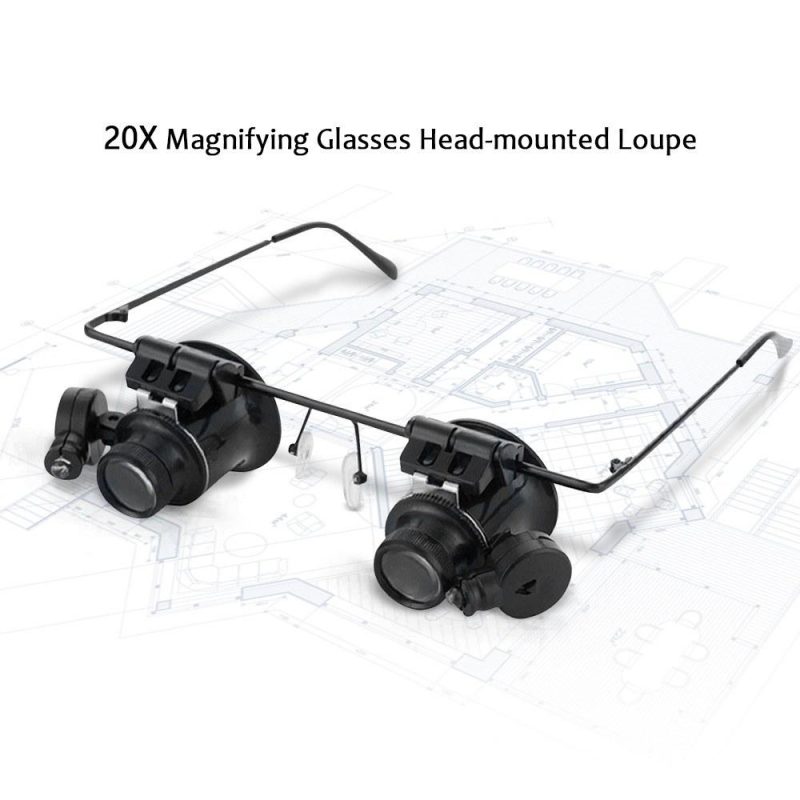 20X Magnifying Glasses Head Loupe with LED Light Head-mounted Magnifier Binocular Loupe for Hands-free Repairing Clock Watch Electronic Instrument  |   Magnifiers Hardware & Gadgets Black