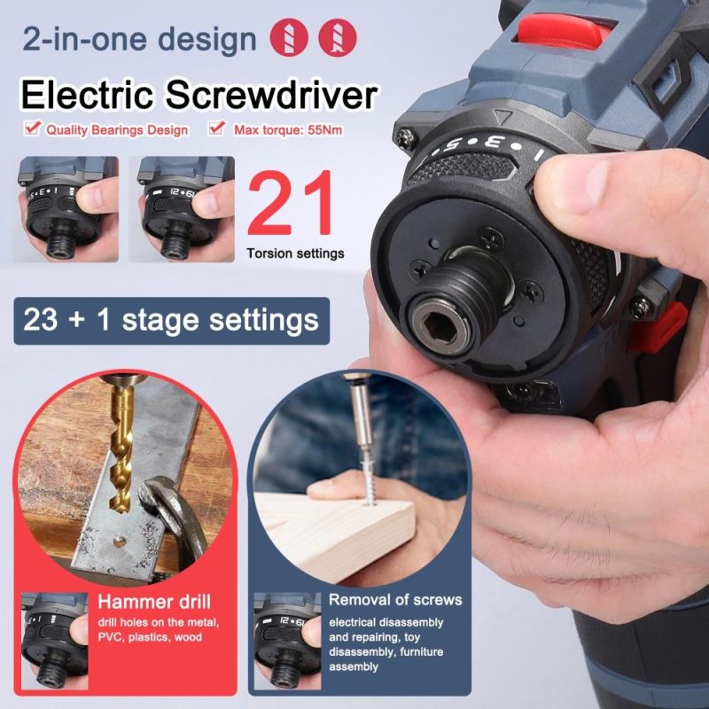 21V Multi-function Electric Screwdriver 55Nm Torque Brushless Motor Practical Screw Driver for Home Appliances Furniture Installation Automotive Electronics Repairing  |   Screwdriver & Screwdriver Set Professional Tools Screwdriver & Screwdriver Set