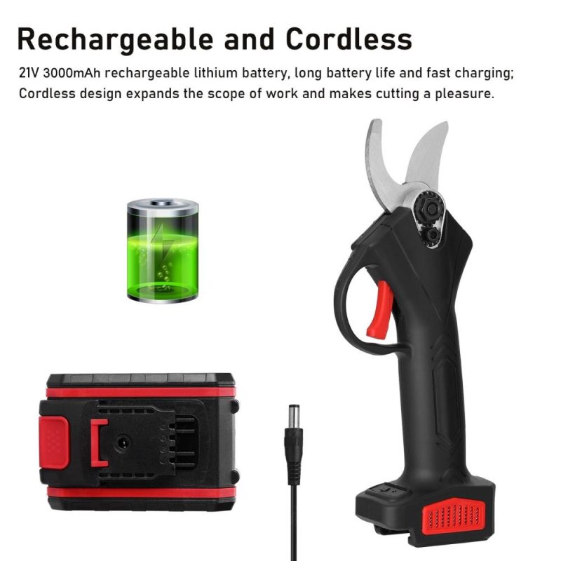 21V Portable Handheld Cordless Electric Pruning Shears with Carry Case Rechargeable 1200mAh Lithium Battery & Charger Powered Tree Branch Pruner Garden Clippers 30mm Cutting Diameter  |   Electrical Equipment & Supplies Electrical Equipment & Supplies Black