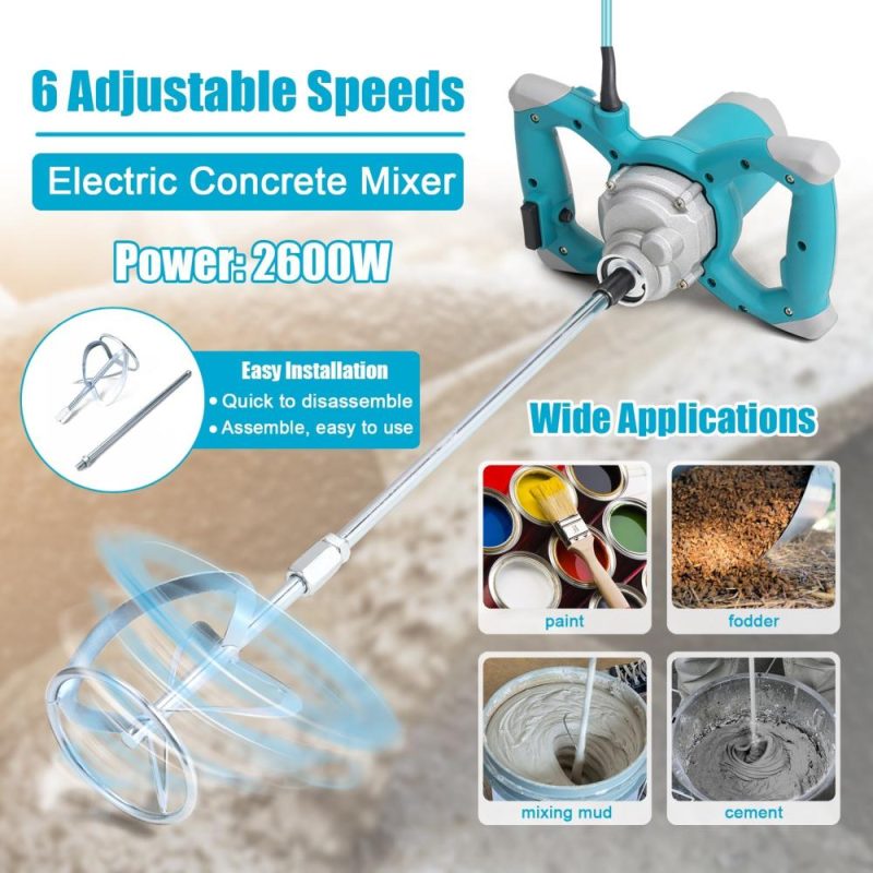 2600W Electric Concrete Mixer Portable Handheld Concrete Cement Mixer 6 Speeds Adjustable Mixing Machine Thinset Mortar Grout Plaster Paint Stirring Tool  |   Electrical Equipment & Supplies Electrical Equipment & Supplies Electrical Equipment & Supplies