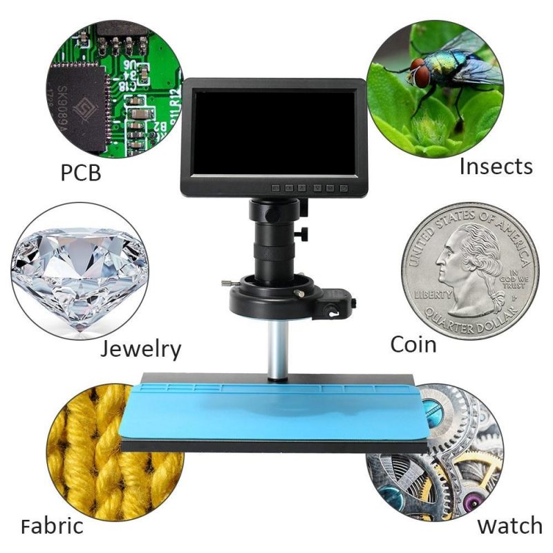 26MP 1080P 7 Inch LCD Video Microscope with 150X C Mount Lens Electronic Microscope Camera with Metal Stand Adjustable LED Rings Light Professional Repairs Tools  |   Microscopes & Endoscope Measurement & Analysis Instruments Microscopes & Endoscope