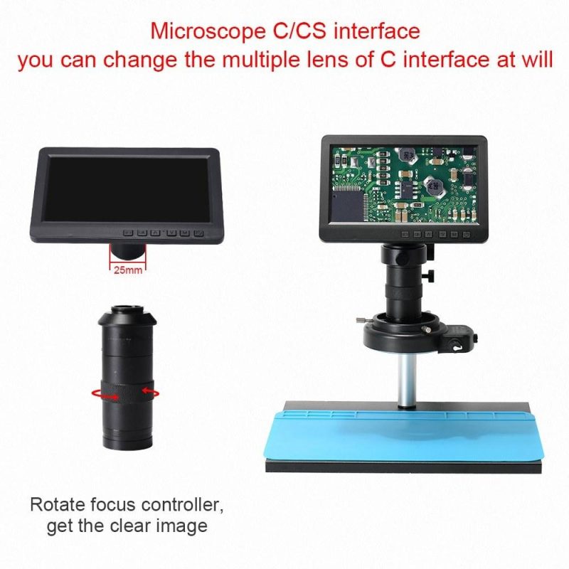 26MP 1080P 7 Inch LCD Video Microscope with 150X C Mount Lens Electronic Microscope Camera with Metal Stand Adjustable LED Rings Light Professional Repairs Tools  |   Microscopes & Endoscope Measurement & Analysis Instruments Microscopes & Endoscope