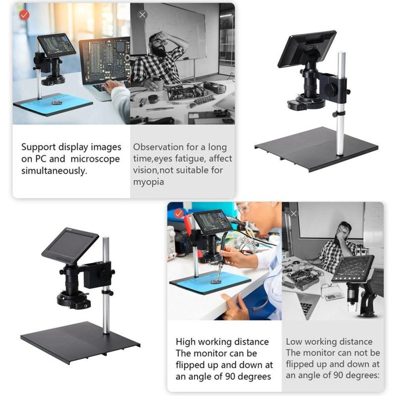 26MP 1080P 7 Inch LCD Video Microscope with 150X C Mount Lens Electronic Microscope Camera with Metal Stand Adjustable LED Rings Light Professional Repairs Tools  |   Microscopes & Endoscope Measurement & Analysis Instruments Microscopes & Endoscope