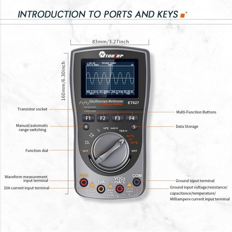 2in1 Oscilloscope Multimeter Digital LCD Display Handheld Oscope Meter 40Mhz Bandwidth 120MSPS Sampling Rate Data Storage Function for DIY and Electronic Test  |   Digital Multimeters & Oscilloscopes Digital Multimeters & Oscilloscopes Black