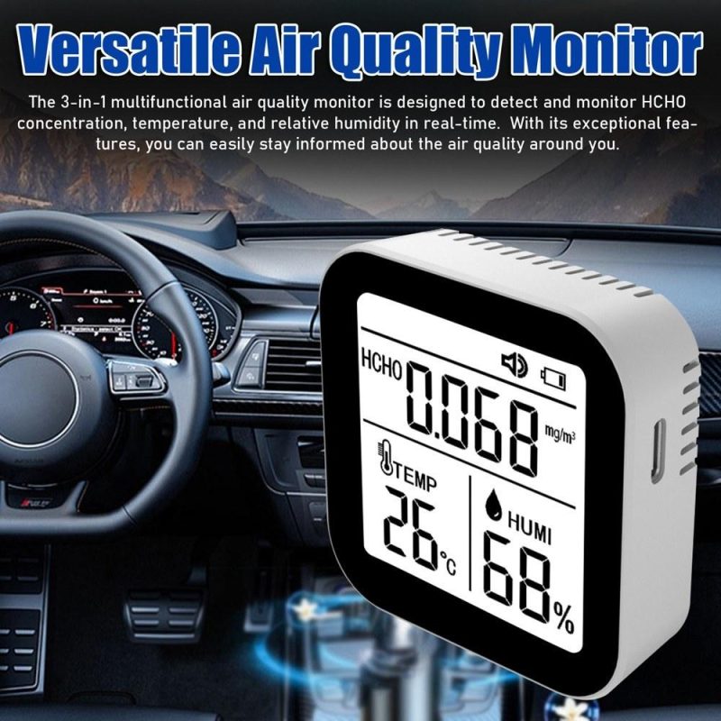 3 in 1 Air Quality Monitor High Accurate HCHO Formaldehyde Temperature Humidity Detector with Alarm Function for Home Office Car  |   Gas detection equipment Gas detection equipment Gas detection equipment