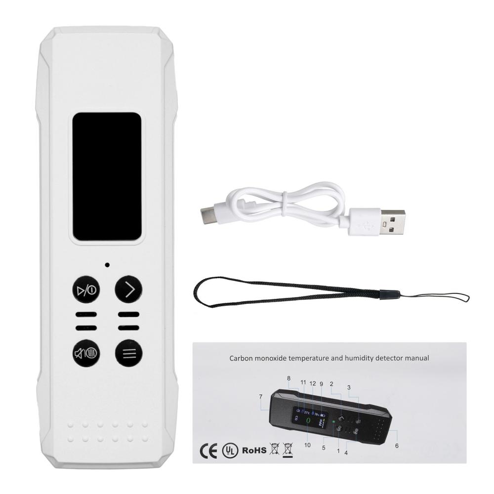 3-in-1 Carbon Monoxide Detector 0-1000PPM Portable Mini Air Quality Monitor with Lanyard Alarm CO Gas Meter Temperature Humidity Sensor Built-in 800mAh Battery for Basement Trip Camp RV Car  |   Gas detection equipment Gas detection equipment Gas detection equipment