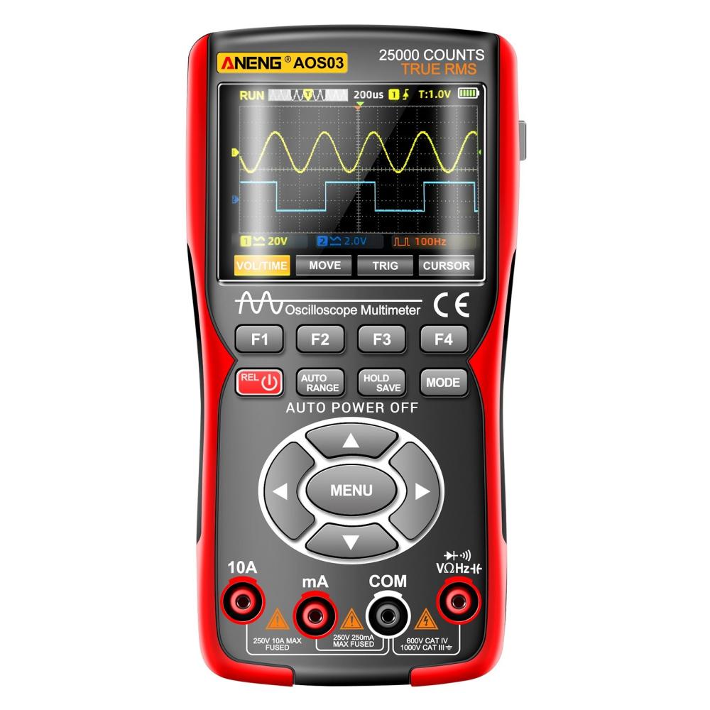 3-in-1 Handheld Oscilloscope Multimeter Signal Generator Dual Channel 50MHz Bandwidth 280MSa/s High Sampling Professional Oscilloscope 25000Count Digital Multimeter Voltmeter  |   Digital Multimeters & Oscilloscopes Digital Multimeters & Oscilloscopes Black + Red