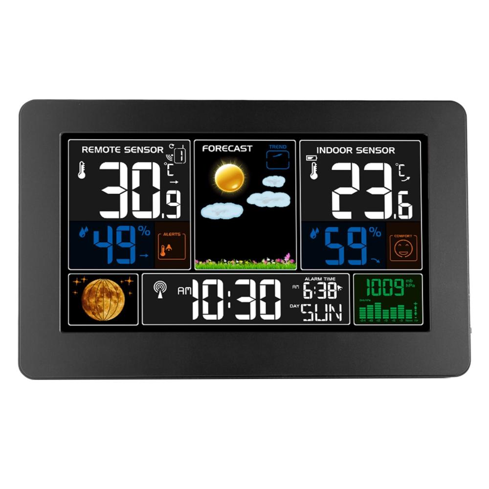 3-In-1 Weather Station Clock Wall-Mounted Digital Clock Thermometer Hygrometer Barometer 220V  |   Temperature & Humidity Measurements Measurement & Analysis Instruments Black