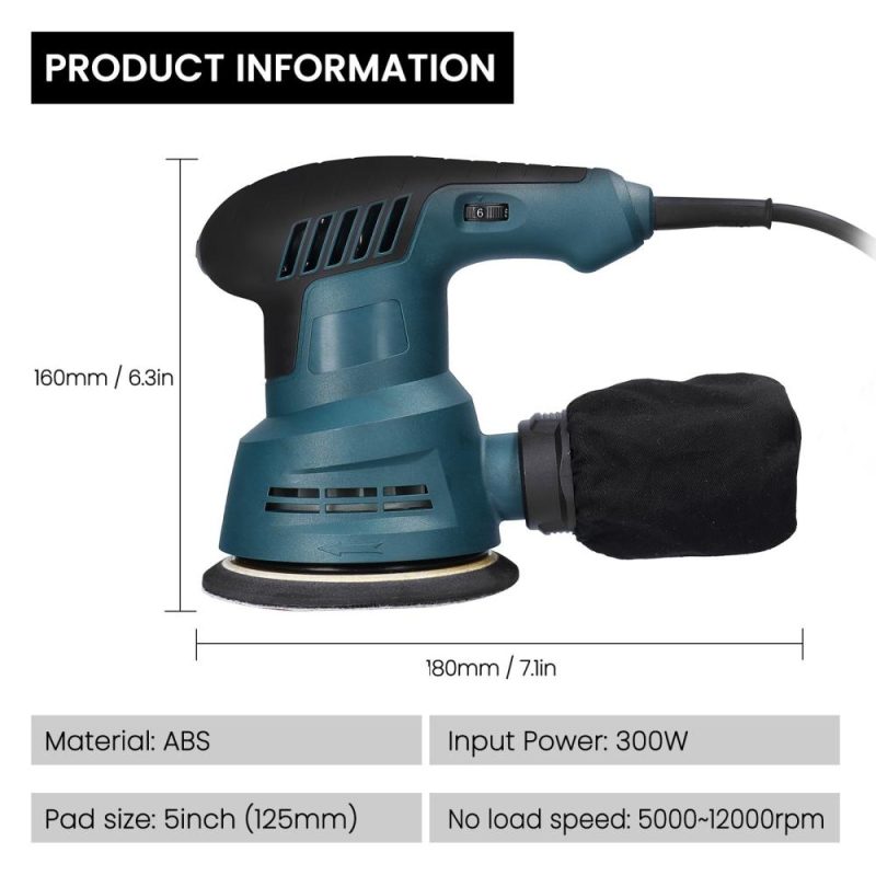 300W Handheld Electric Eccentric Sander 5 Inch 125mm Sanding Plate Electric Sander Wood Processing Furniture Car Polishing Machine with Dust Box 6 Speed Regulation  |   Electrical Equipment & Supplies Electrical Equipment & Supplies Electrical Equipment & Supplies