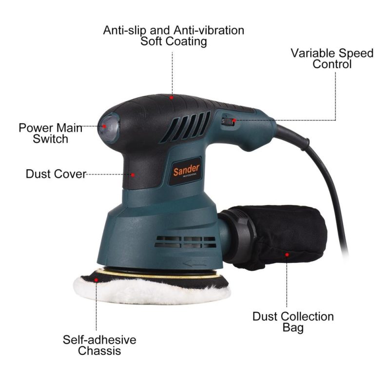 300W Random Orbit Sander 2.5-Amp Orbital Sander with 6 Variable Speeds 5000- 13000 OPM 20pcs Sanding Discs  |   Electrical Equipment & Supplies Electrical Equipment & Supplies Electrical Equipment & Supplies